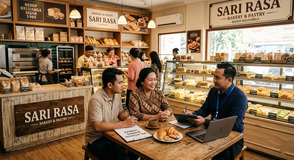 Ilustrasi usaha keluarga menggunakan jasa konsultasi manajemen dan bisnis